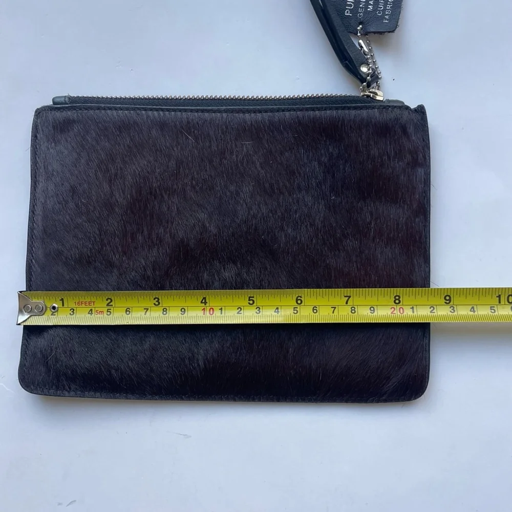 Punto Fibra Genuine Italian Leather Calf Hair Wristlet | Brown Minimalist Clutch - Picture 3 of 7